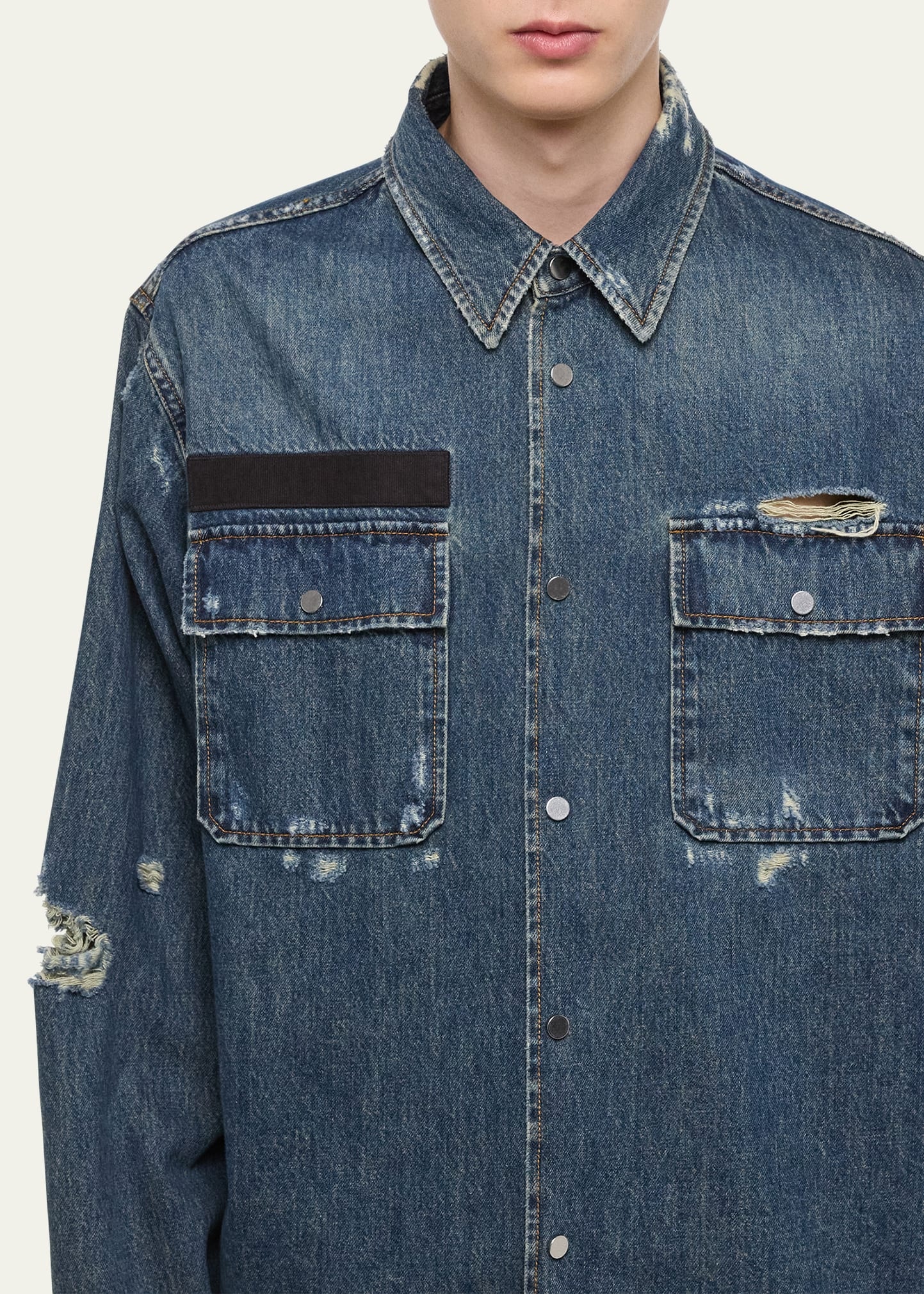 Men's Distressed Denim Uniform Shirt - 5