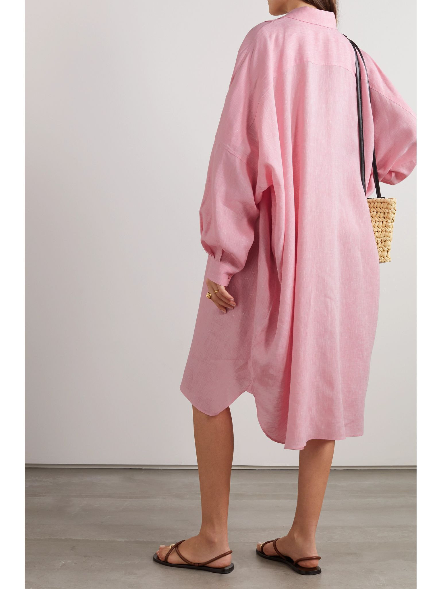 Jeri pleated linen dress Pink - 3