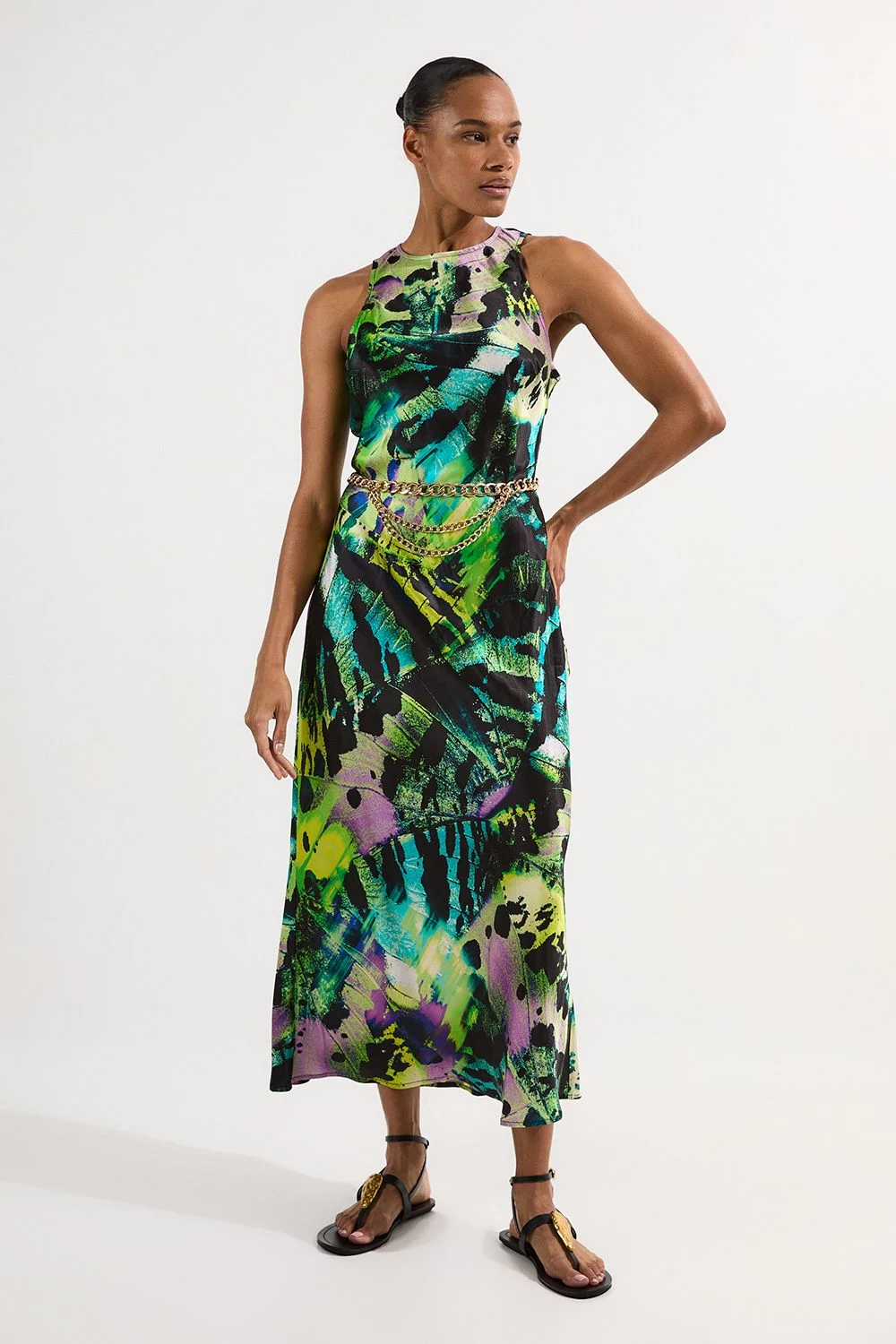 Butterfly Viscose Satin Maxi Dress - 1