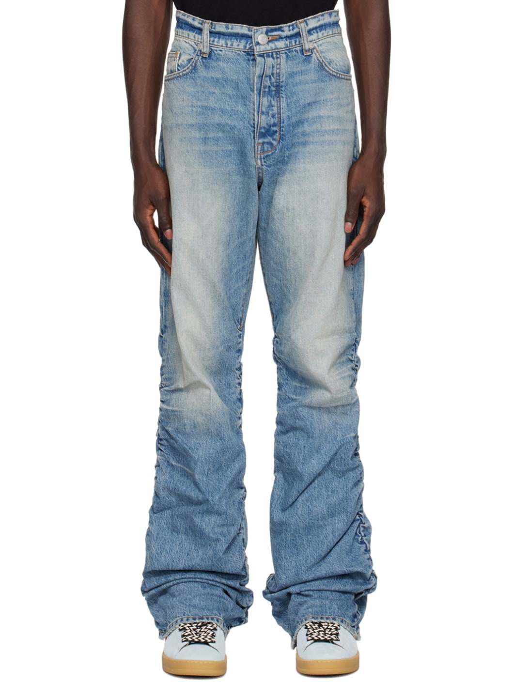 Blue Shirred Kickflare Jeans - 1