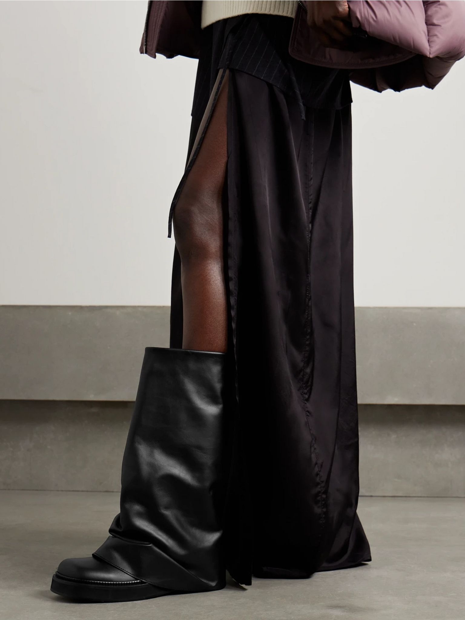 Robin layered leather knee boots Black - 2