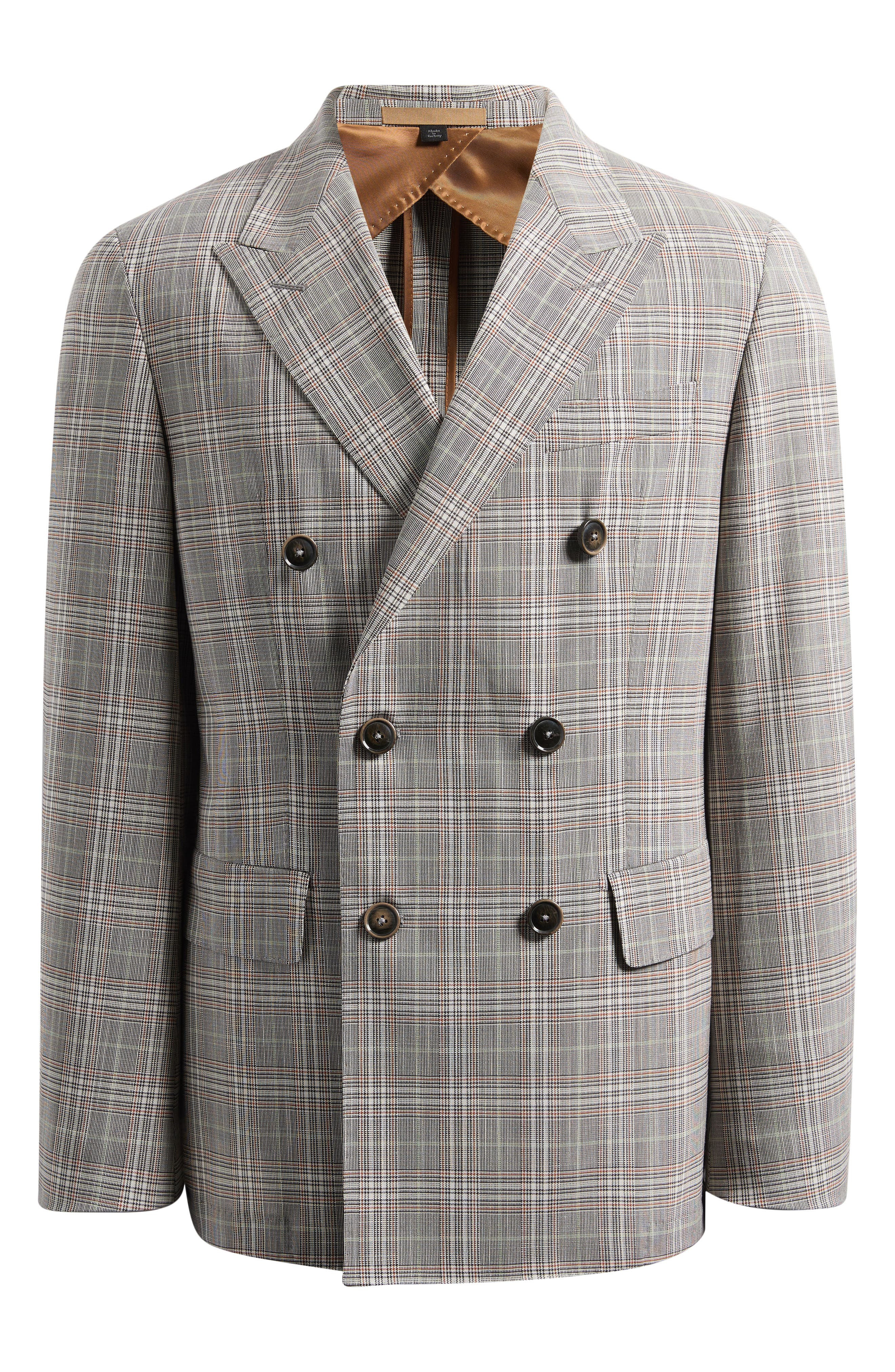 BOSS Heston Slim Fit Plaid Double Breasted Wool Blend Suit Jacket in Med Brown at Nordstrom - 6