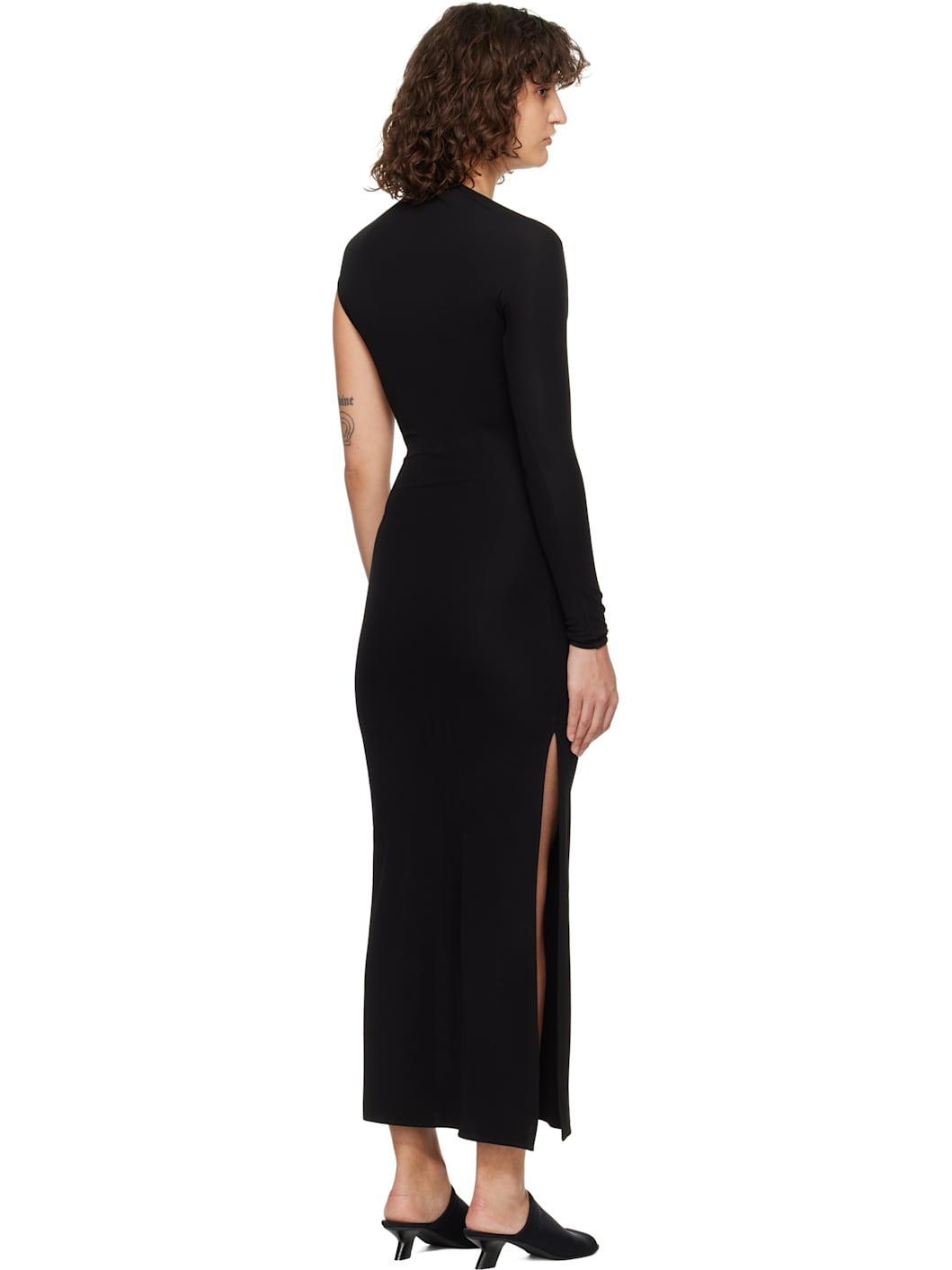 Black Asymmetric Maxi Dress - 3