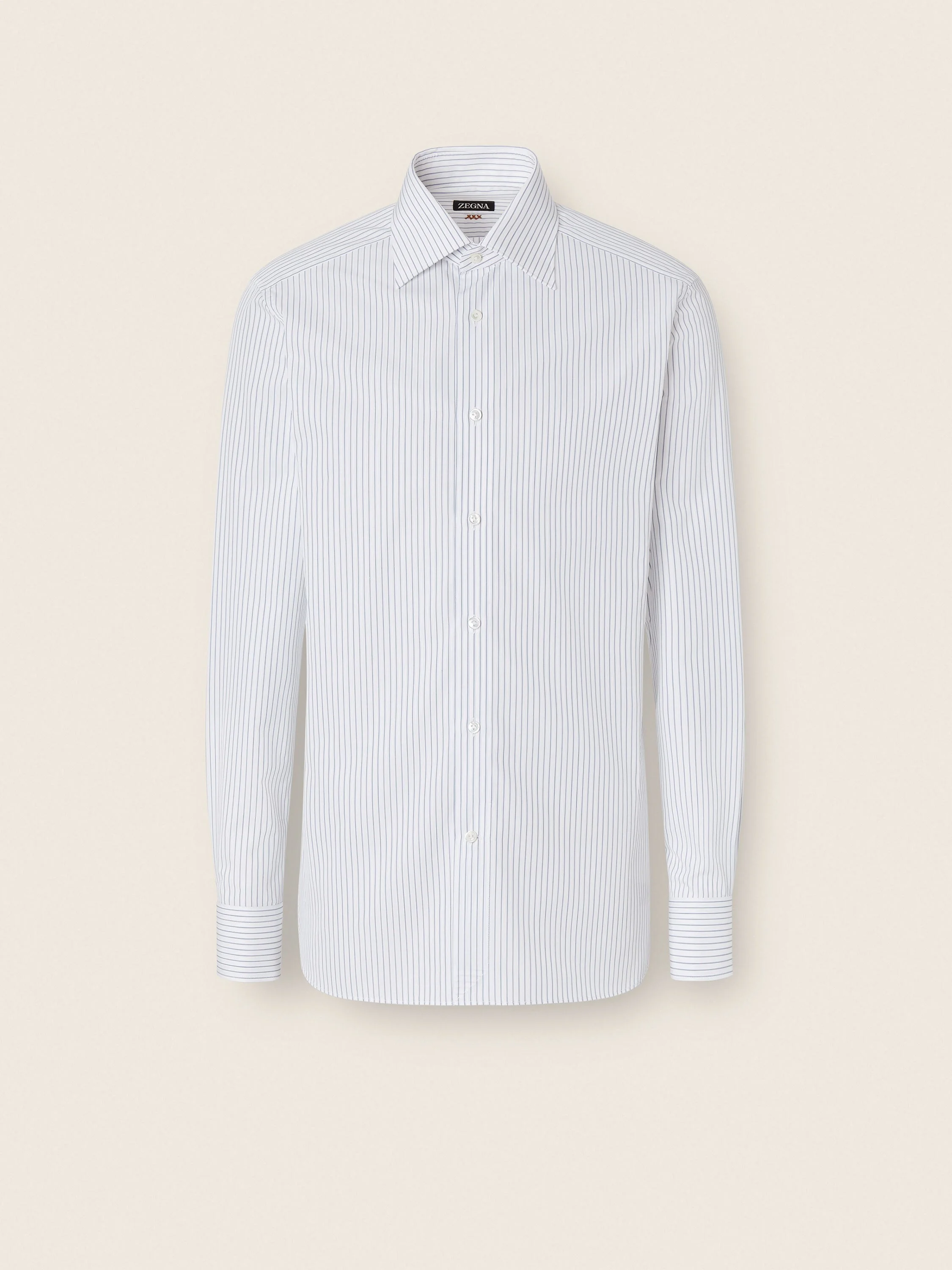WHITE AND BLUE STRUCTURED STRIPED COTTON SHIRT - 1