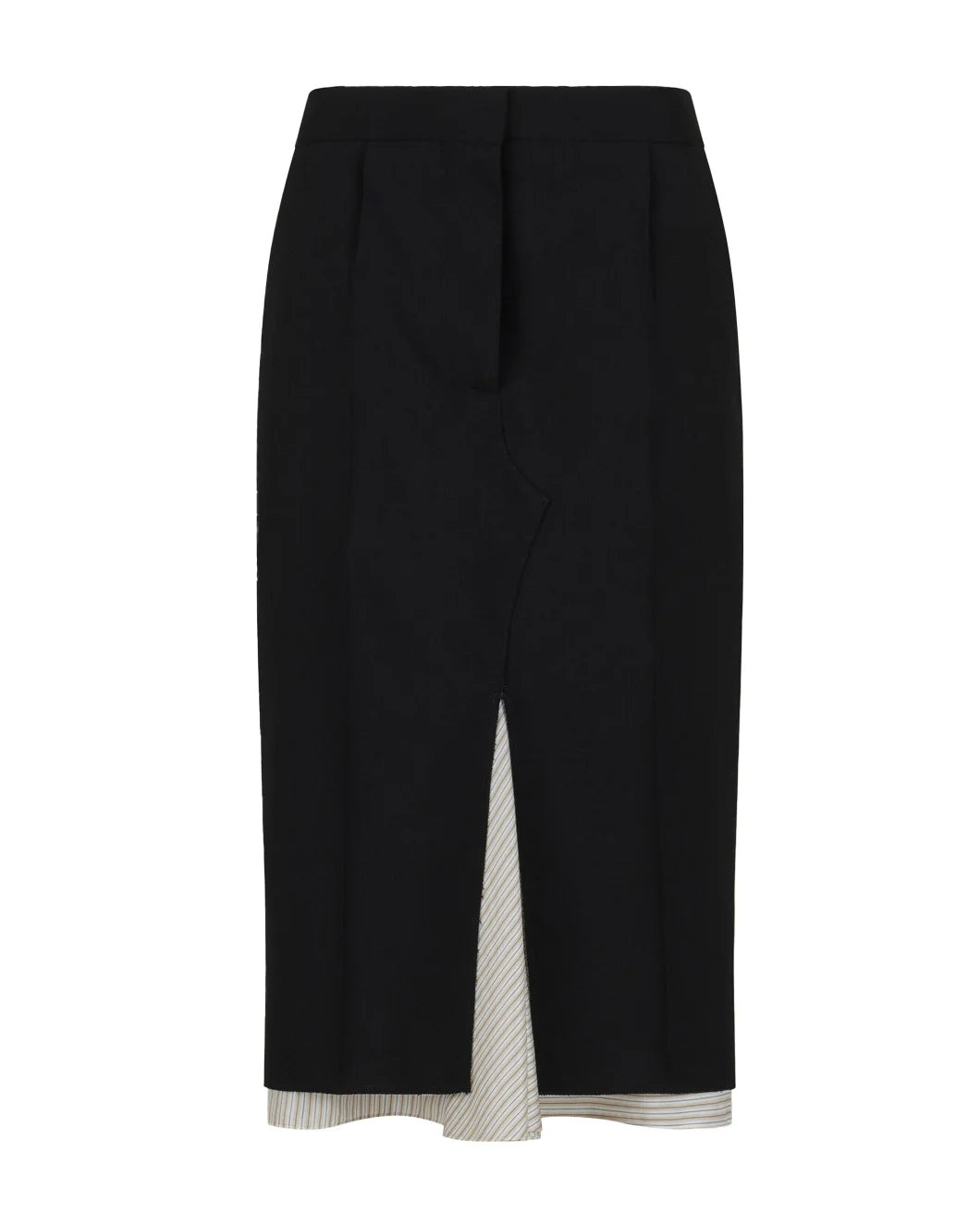 BLACK WOOL MIDI SKIRT WITH VISIBLE LINING - 1