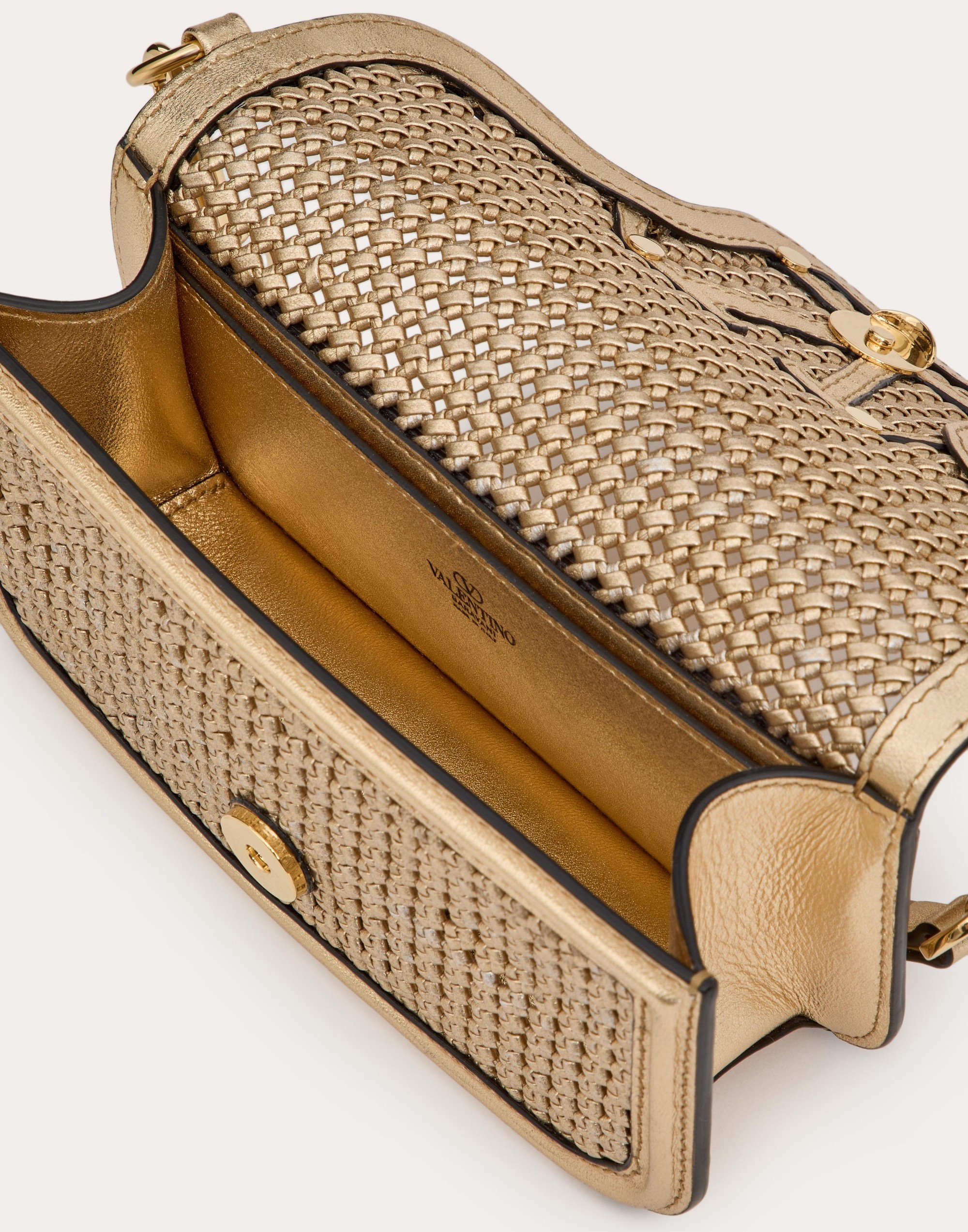 VALENTINO GARAVANI LOCÒ SMALL SHOULDER BAG IN METALLIC WOVEN LEATHER - 7