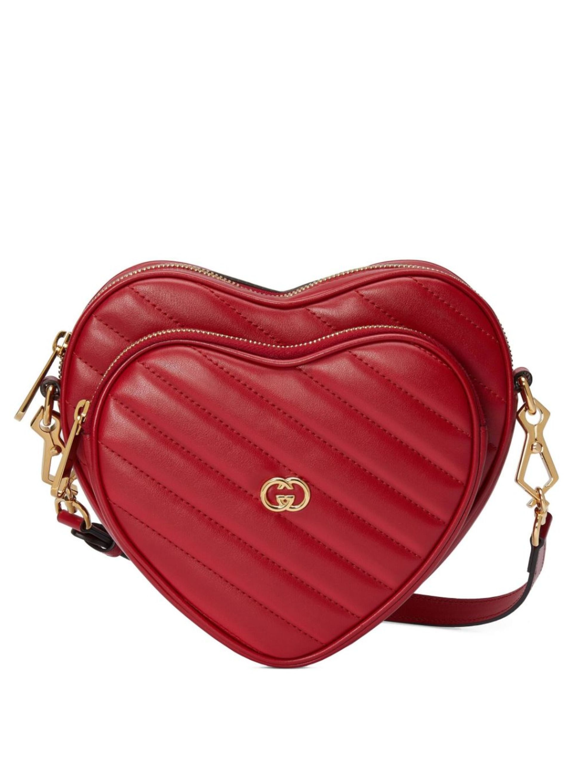 Red Interlocking G Mini Heart Shoulder Bag - 1