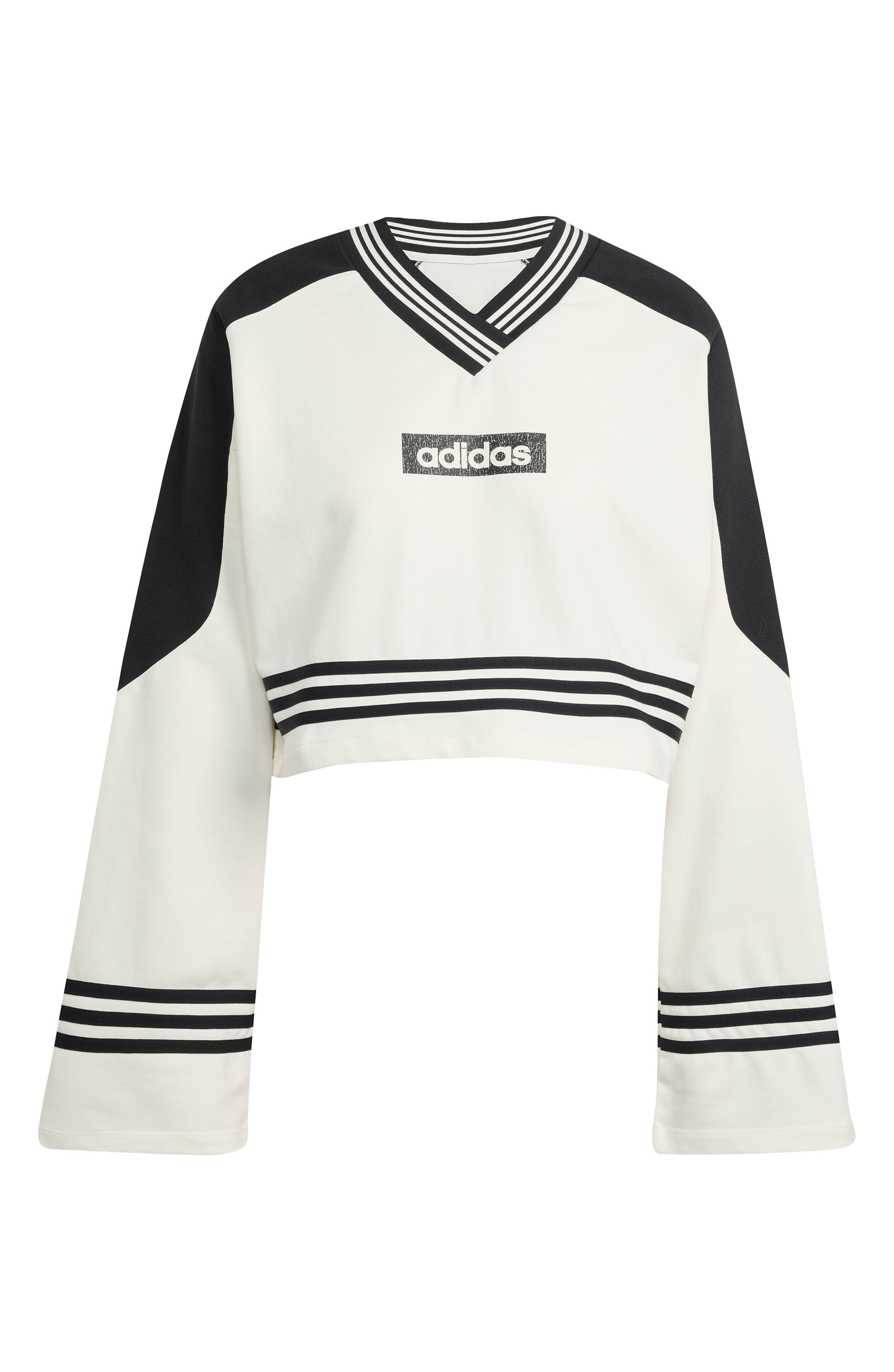 adidas Logo Cotton Blend Crop Sweatshirt in Off White/Black at Nordstrom - 4