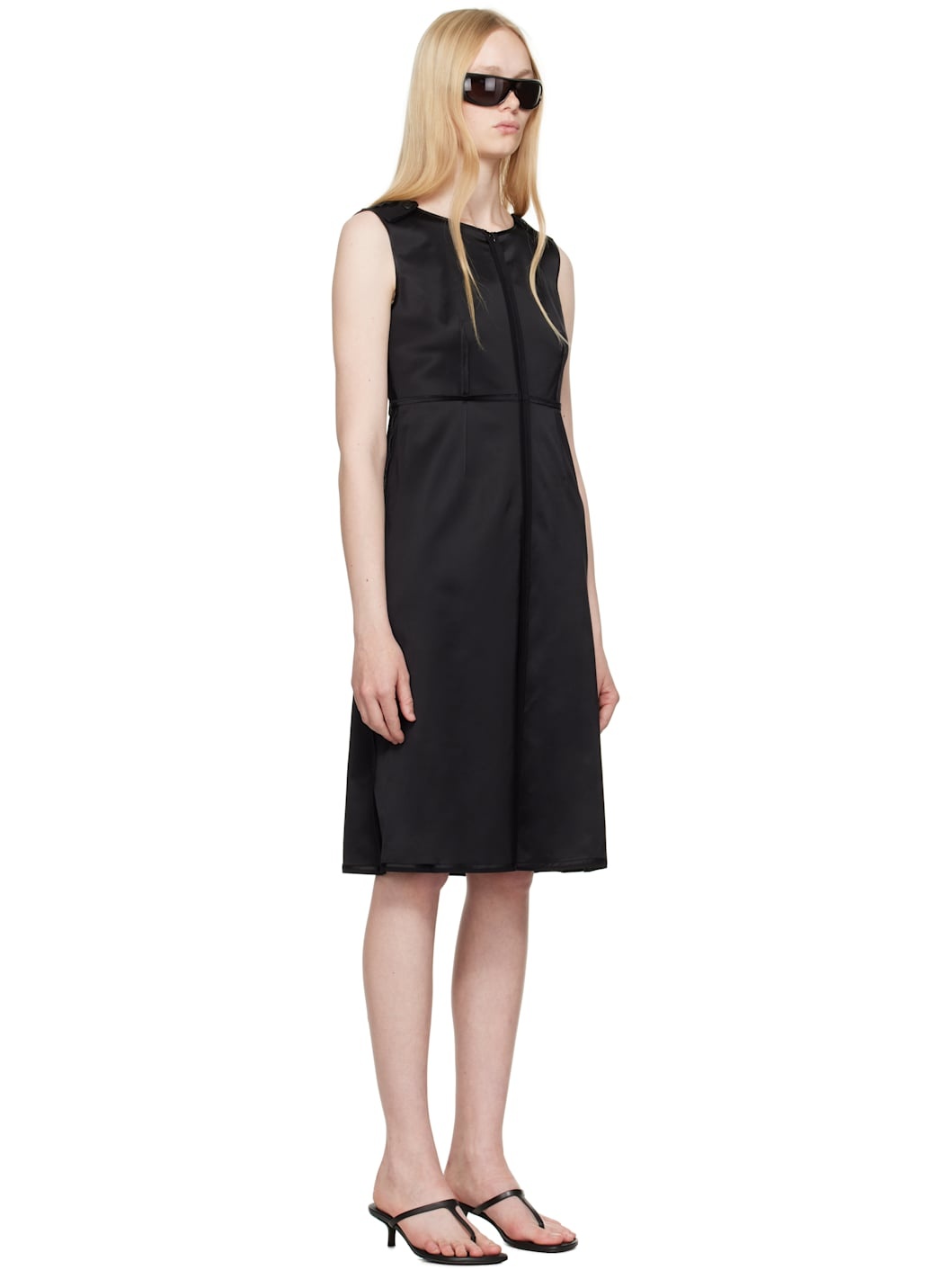 Black Satin Stretch Midi Dress - 2