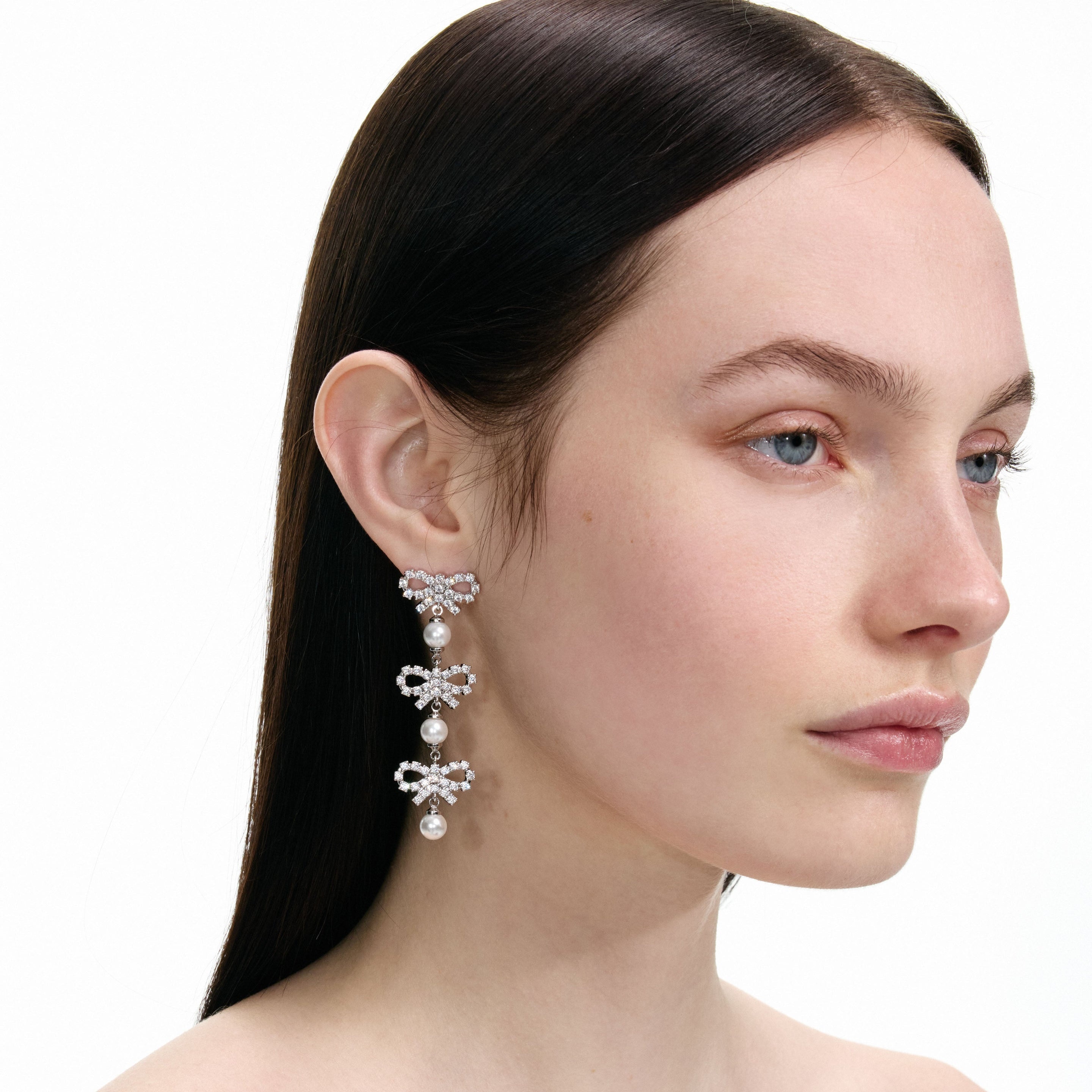 Micro Bow Pearl Tiered Earrings - 4