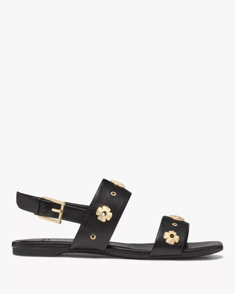 Spade Flower Stud Flat Sandals - 1