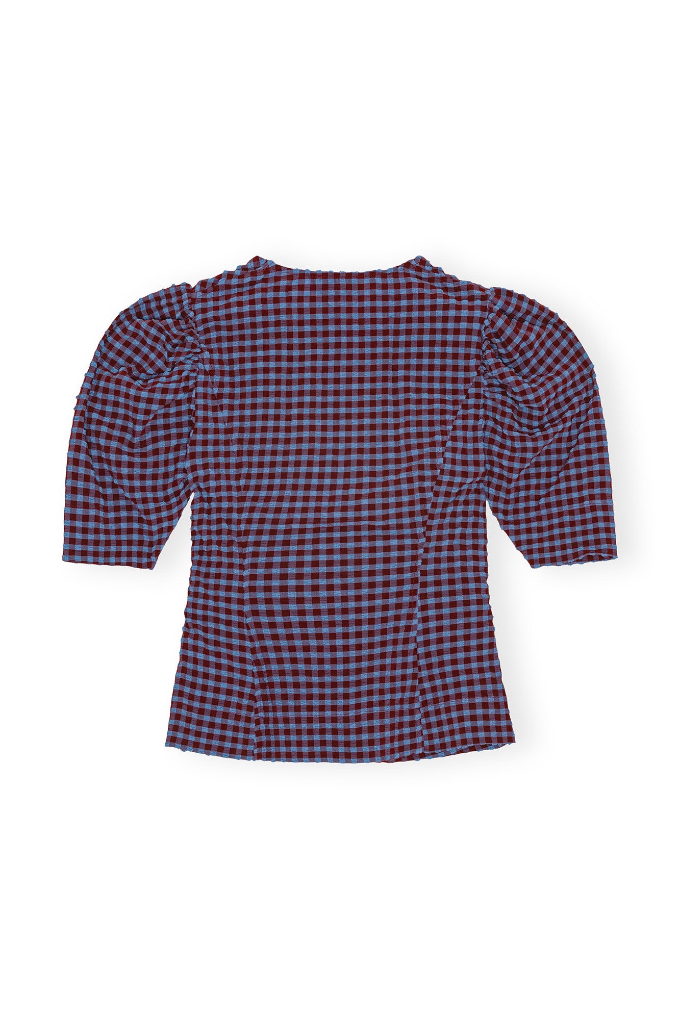 CHECKERED SEERSUCKER V-NECK BLOUSE - 1