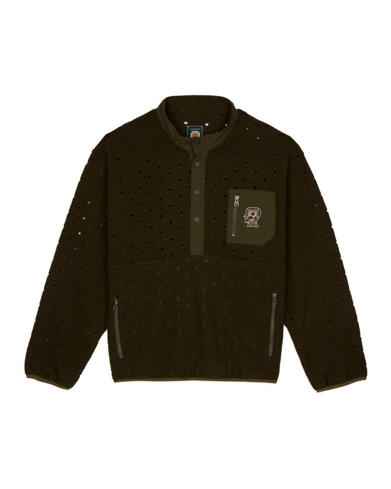 Hole Mock Neck Pullover - Olive 1