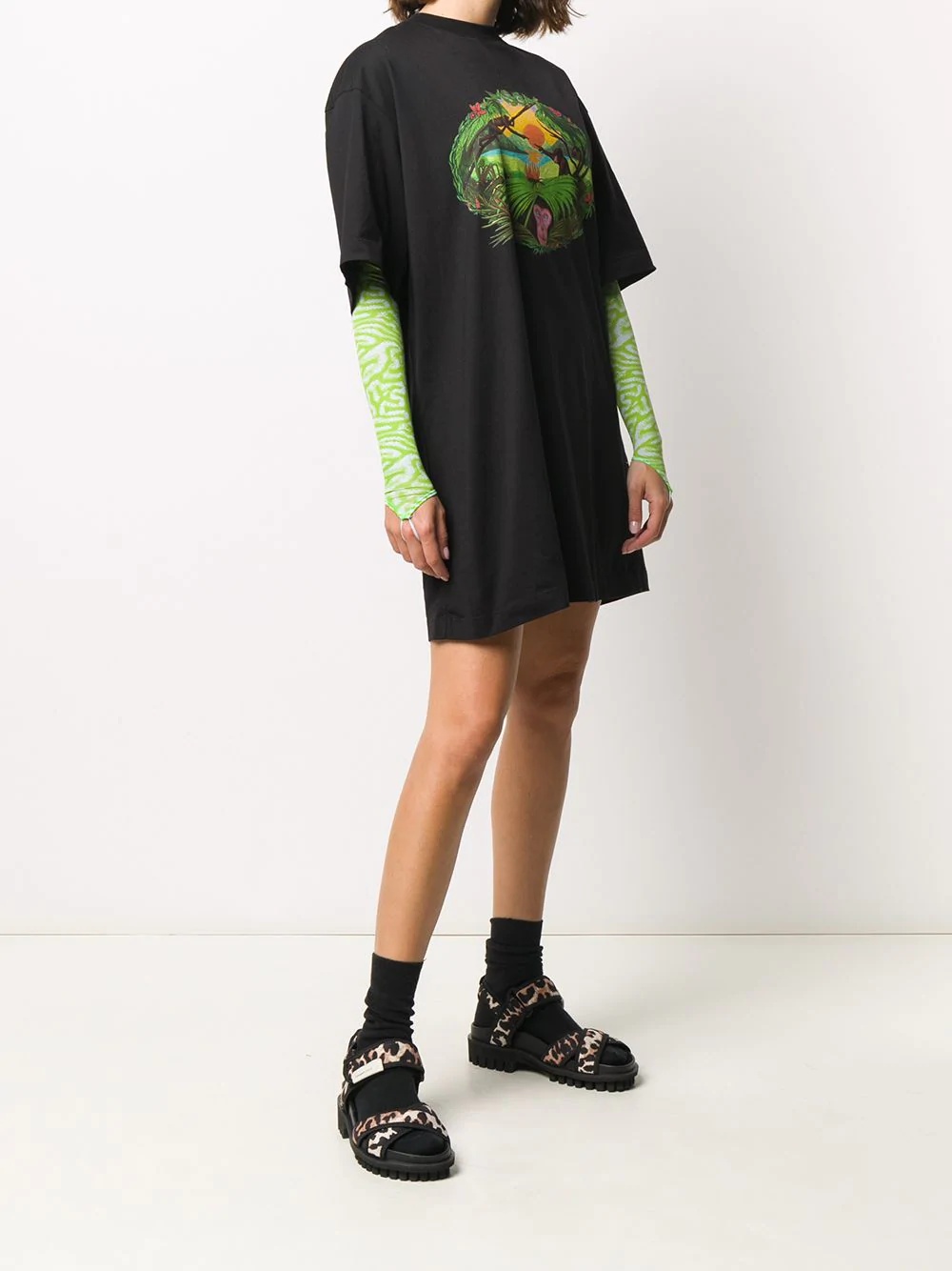 jungle-print T-shirt dress - 3