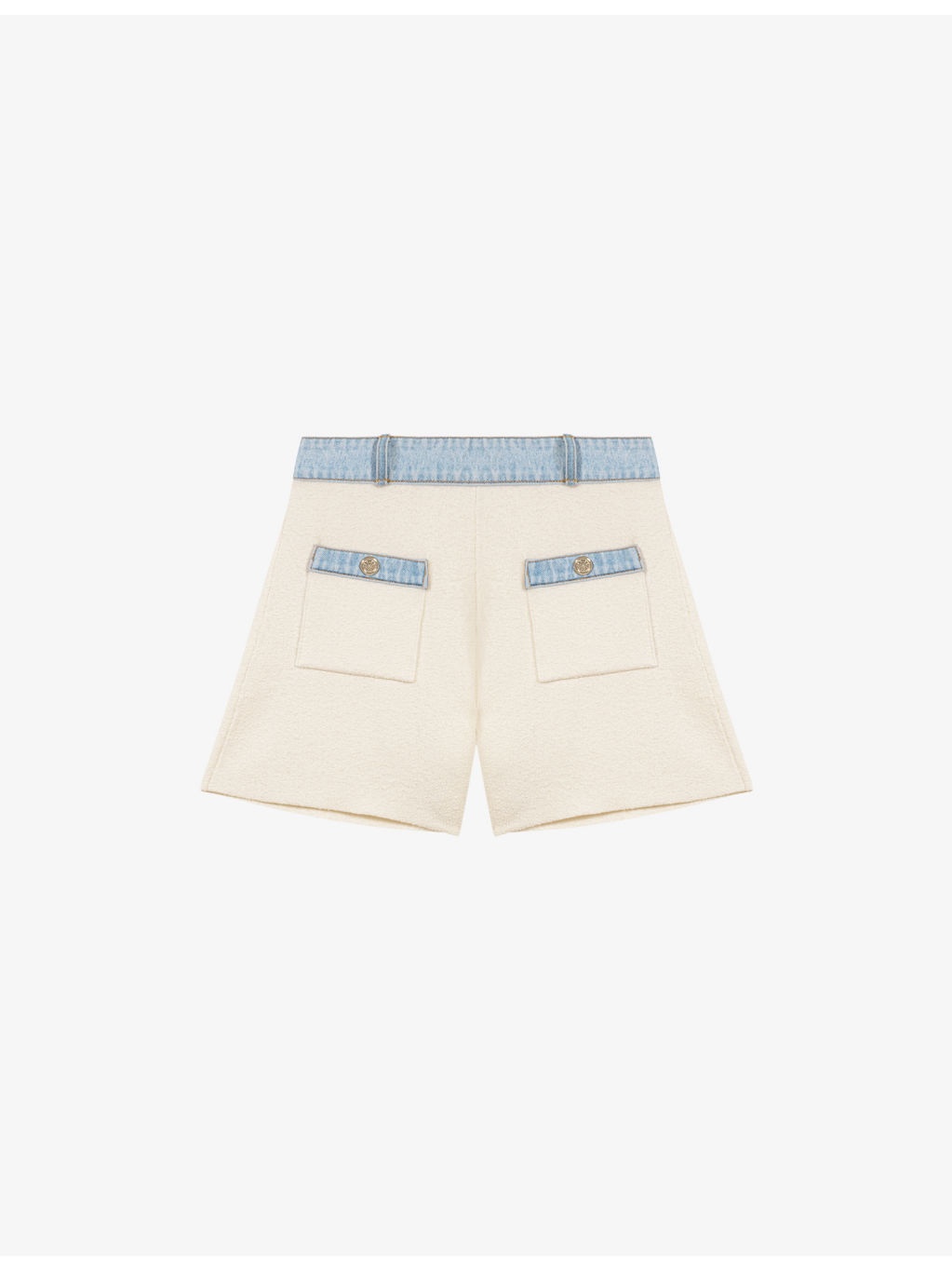 Button-Embellished Contrast-Trim Stretch-Cotton And Denim Shorts - 1