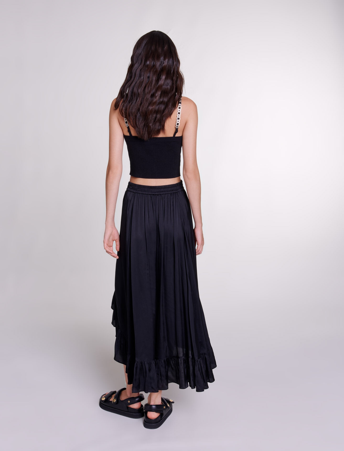 Long satin-effect ruffled skirt - 4