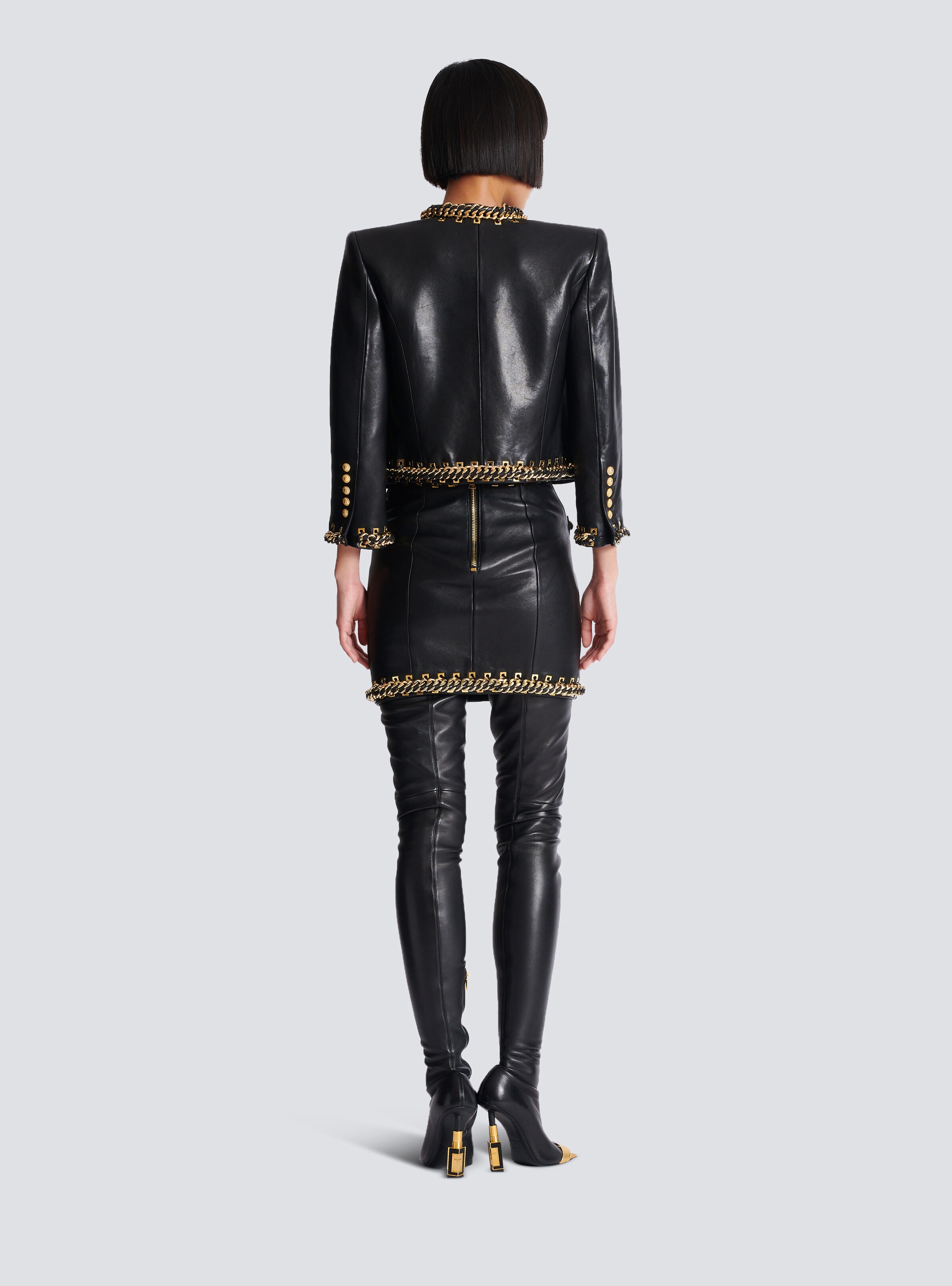 Lambskin edge-to-edge jacket with chain trim - 4