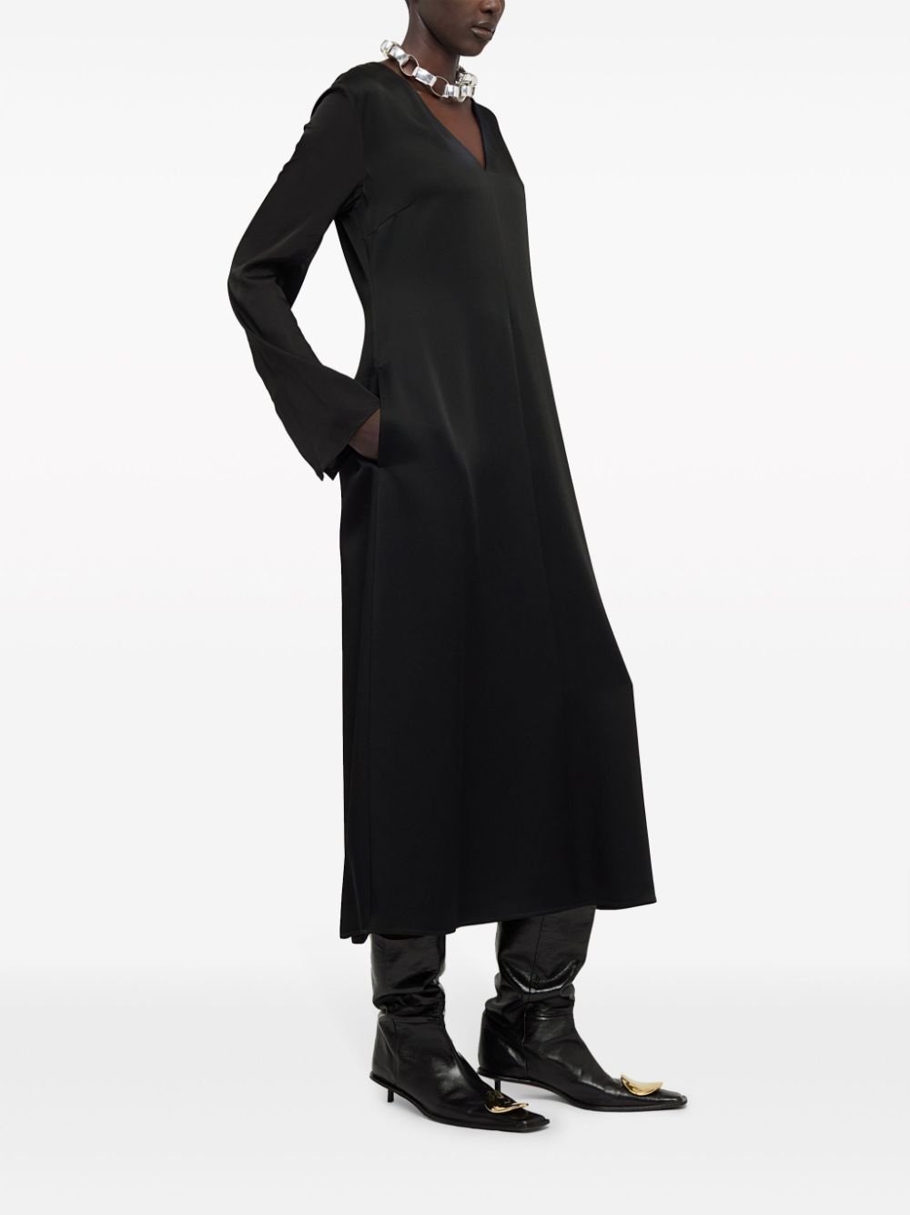 side-slit satin midi dress - 4