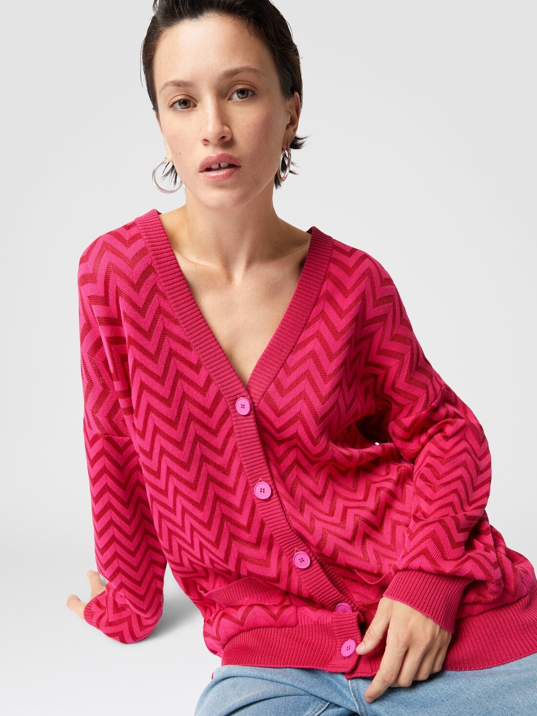 Tonal chevron oversized cardigan - 5