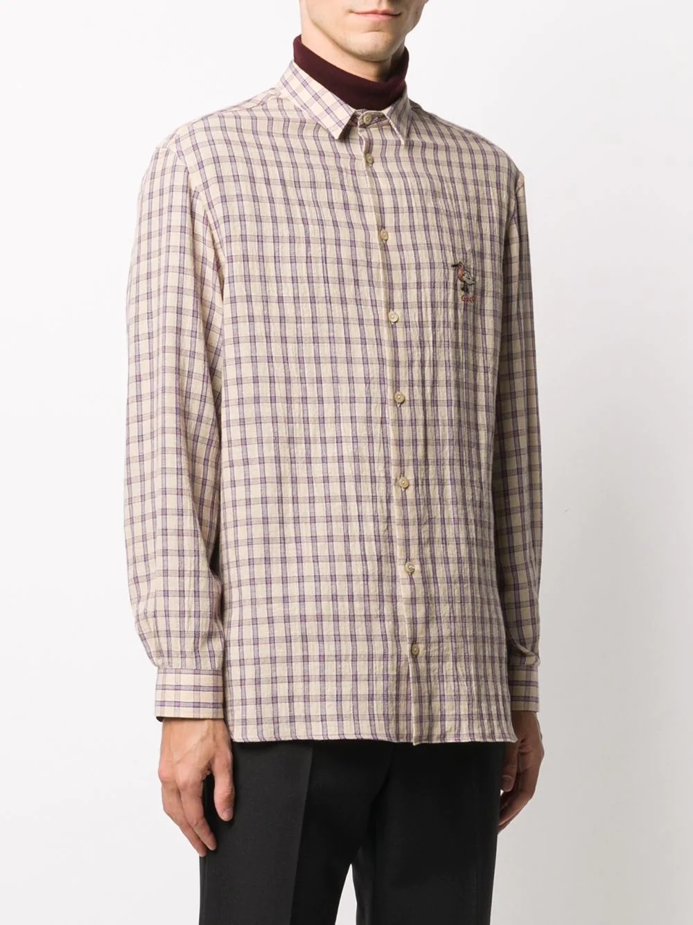 bird-embroidered check shirt - 3