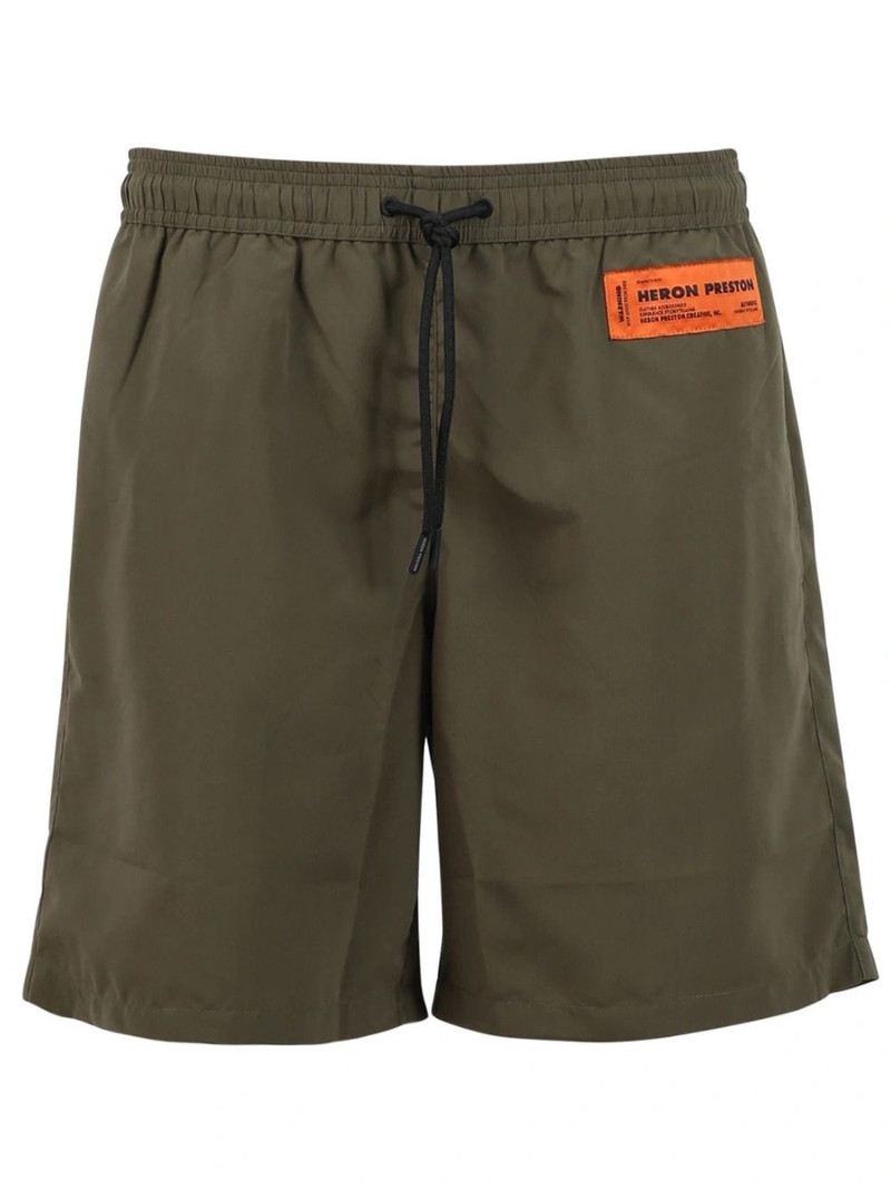 Nylon Drawstring Swim Trunks With Logo Patch Green - 1