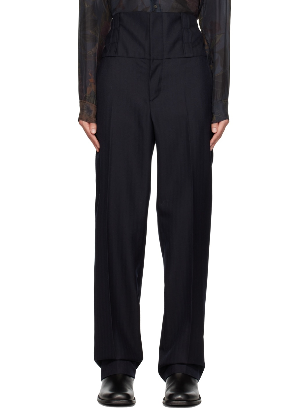 Navy Creased Trousers - 1