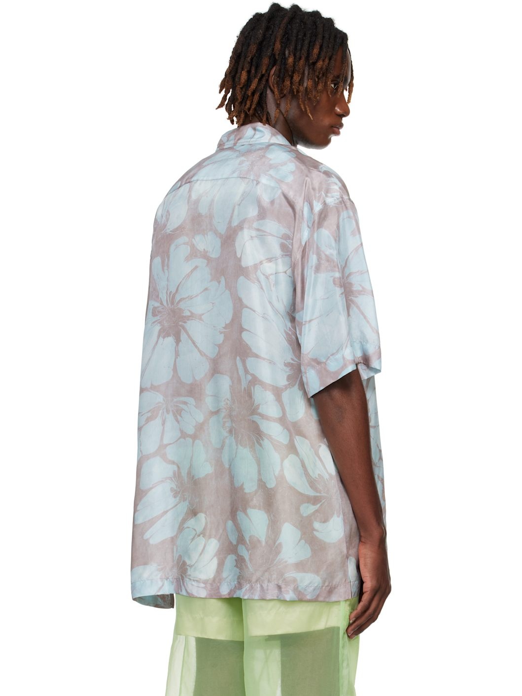 Blue & Pink Silk Short Sleeve Shirt - 3