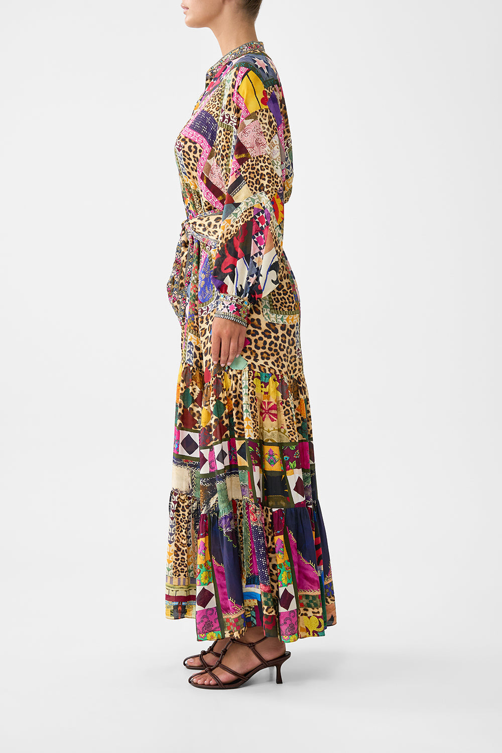 TIERED SHIRTDRESS WITH WIDE WAIST TIE - 4