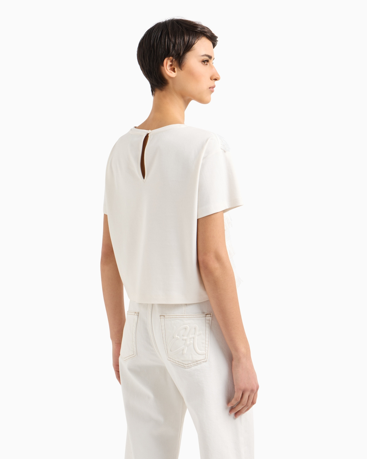 SUPIMA INTERLOCK JERSEY FRINGED T-SHIRT - 3