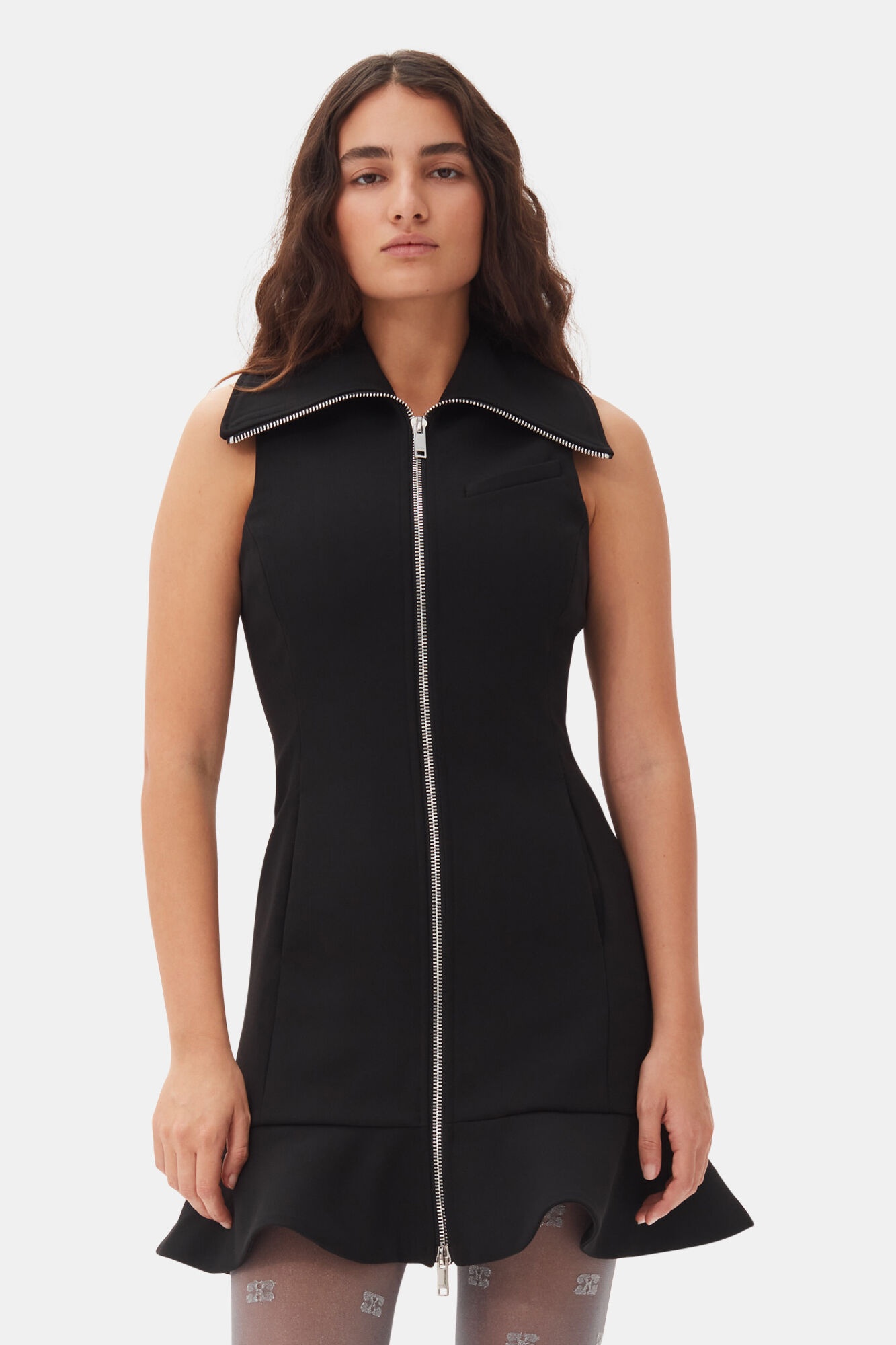 BLACK BONDED CREPE MINI DRESS - 3