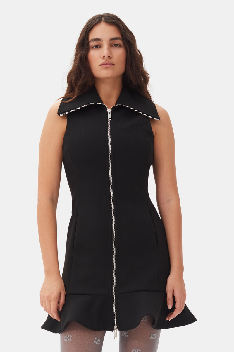 BLACK BONDED CREPE MINI DRESS 3