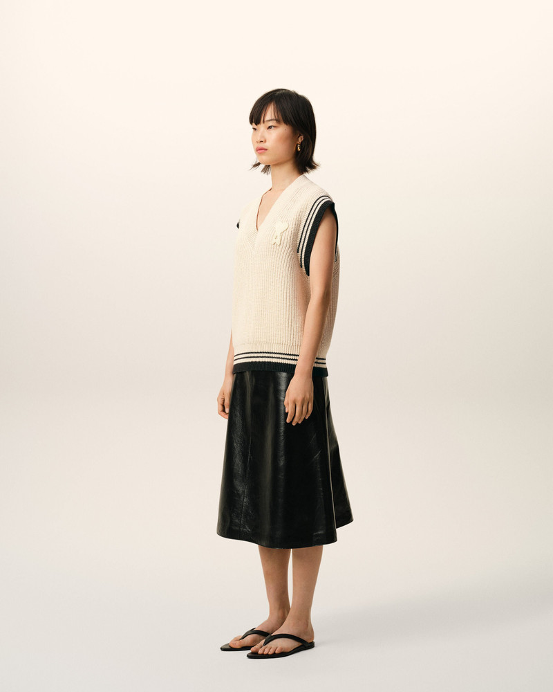 WHITE RIBBED WOOL SLEEVELESS AMI DE COEUR SWEATER 6