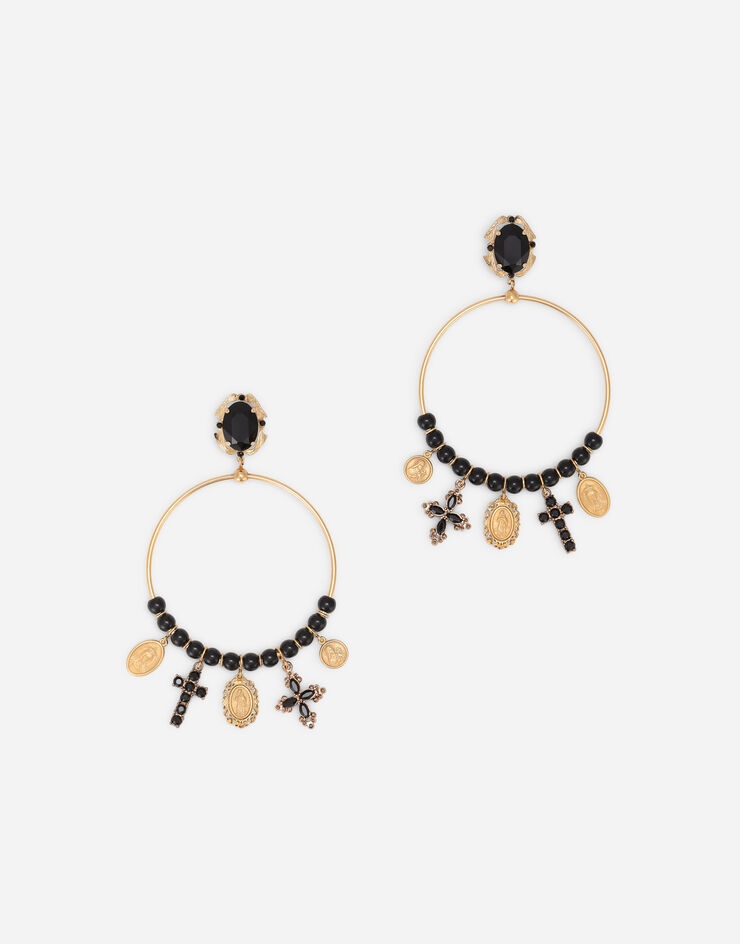 Drop hoop earrings with religious details - 1