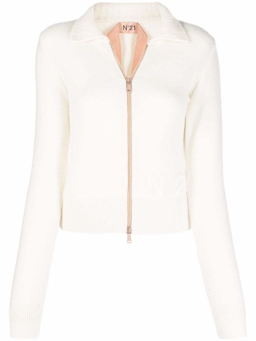 flocked-logo zip-up cardigan - 1