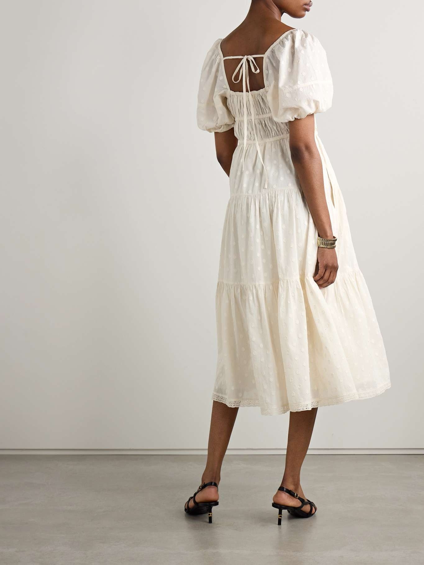 Palma crochet-trimmed fil coupé cotton-voile midi dress Ivory - 3