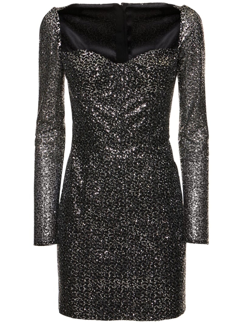 Sequined heart neckline mini dress - 1