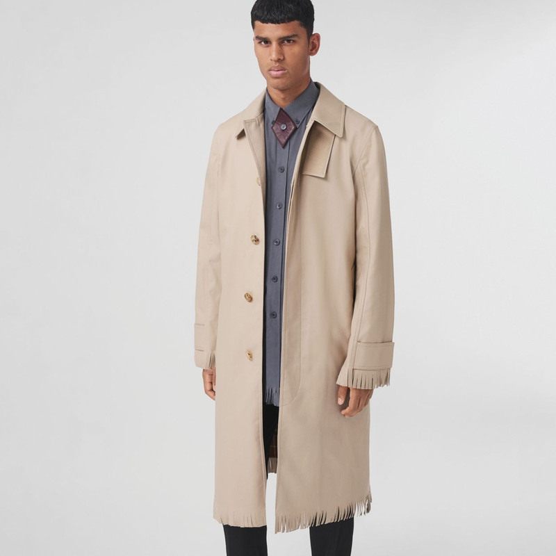 Scarf Detail Fringed Cotton Gabardine Car Coat 6