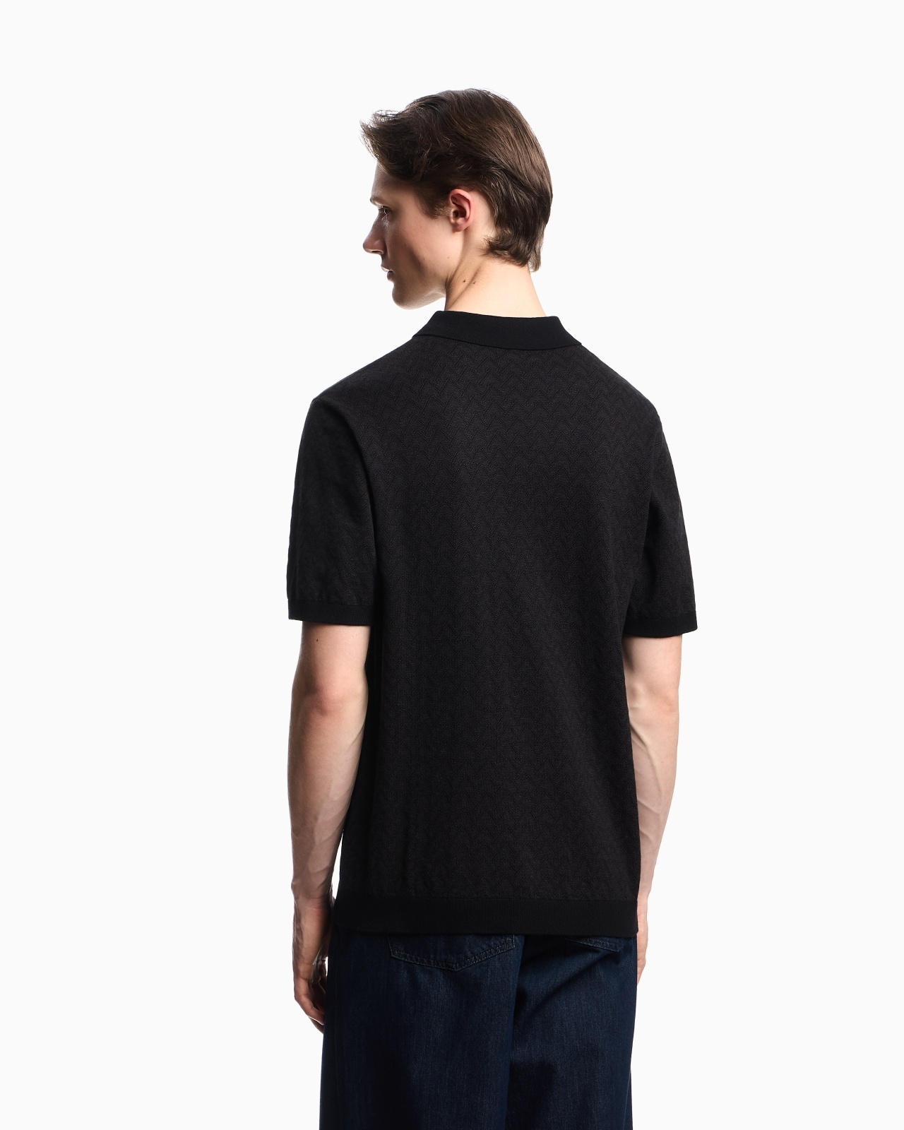 ICON POLO-COLLAR JUMPER IN CHEVRON-MOTIF JACQUARD - 3
