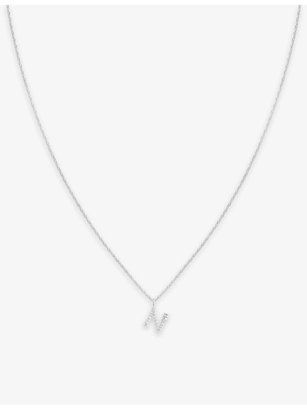 Letter N rhodium-plated recycled sterling-silver and cubic zirconia pendant necklace - 1