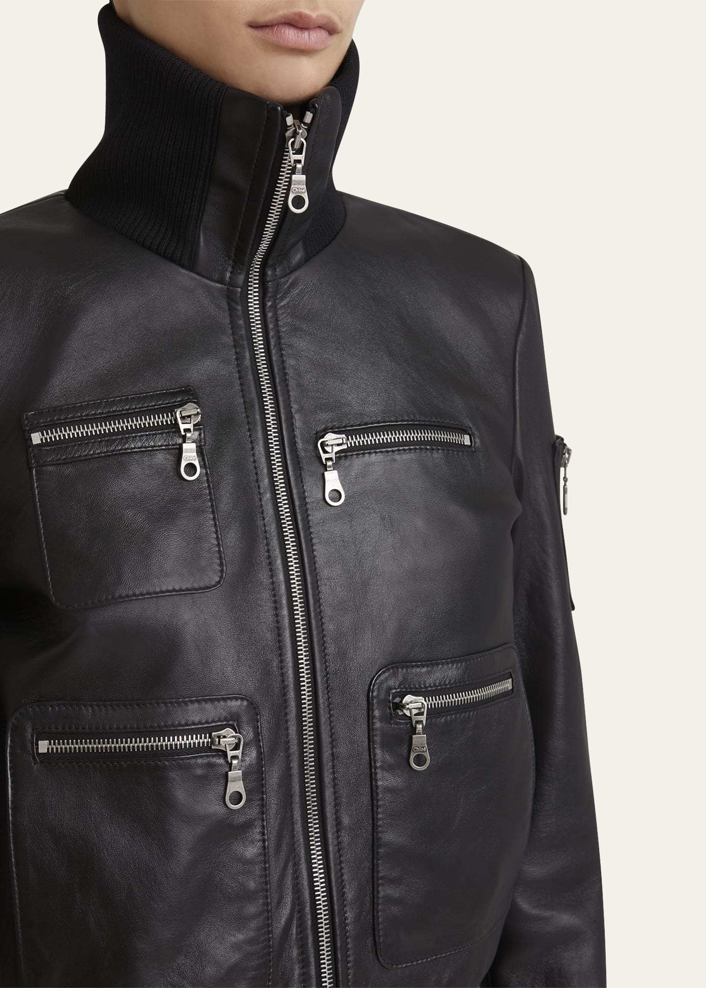 Glossy Leather Bomber Jacket - 5