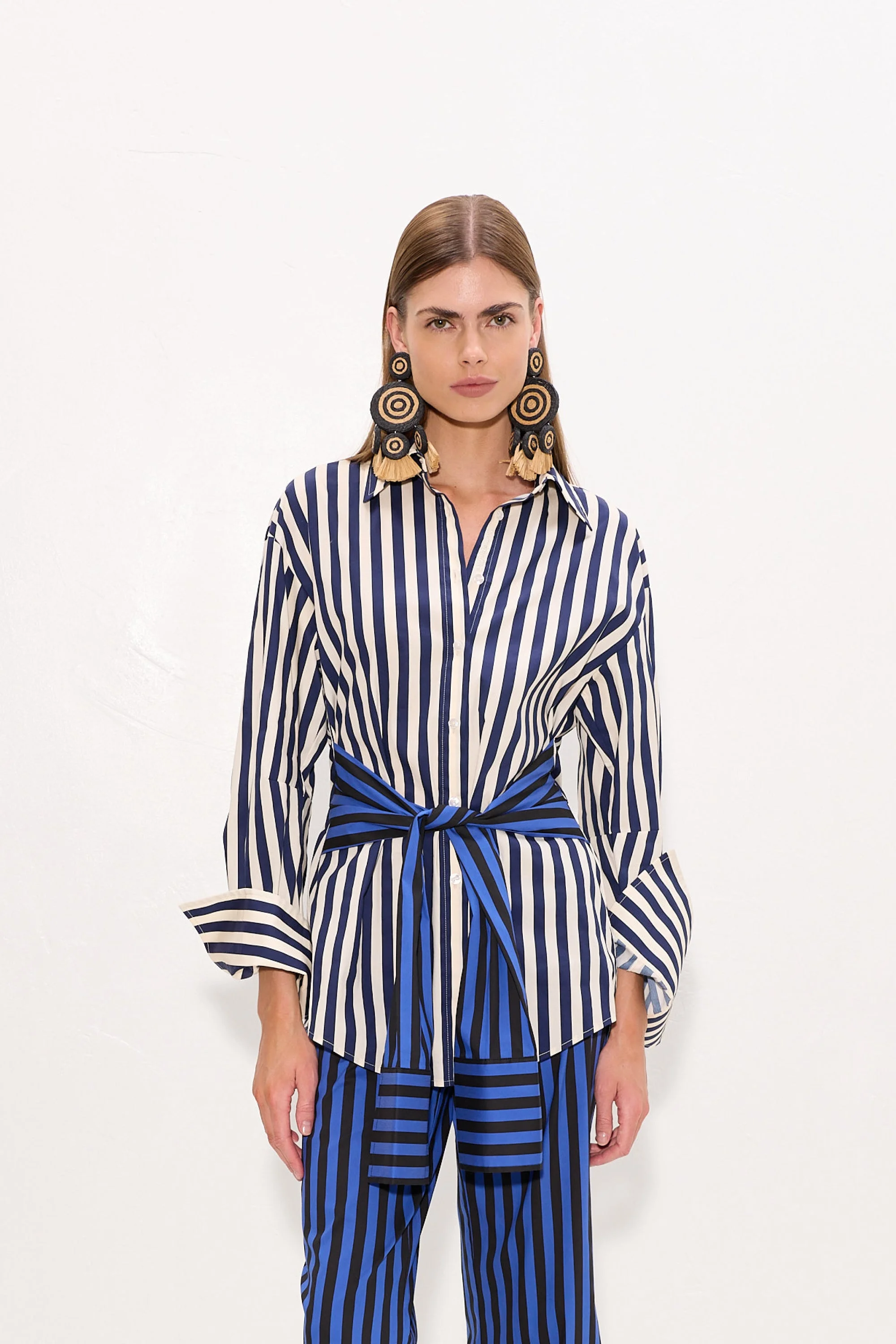 Inna Poplin Top In Cobalt Stripe Combo - 1