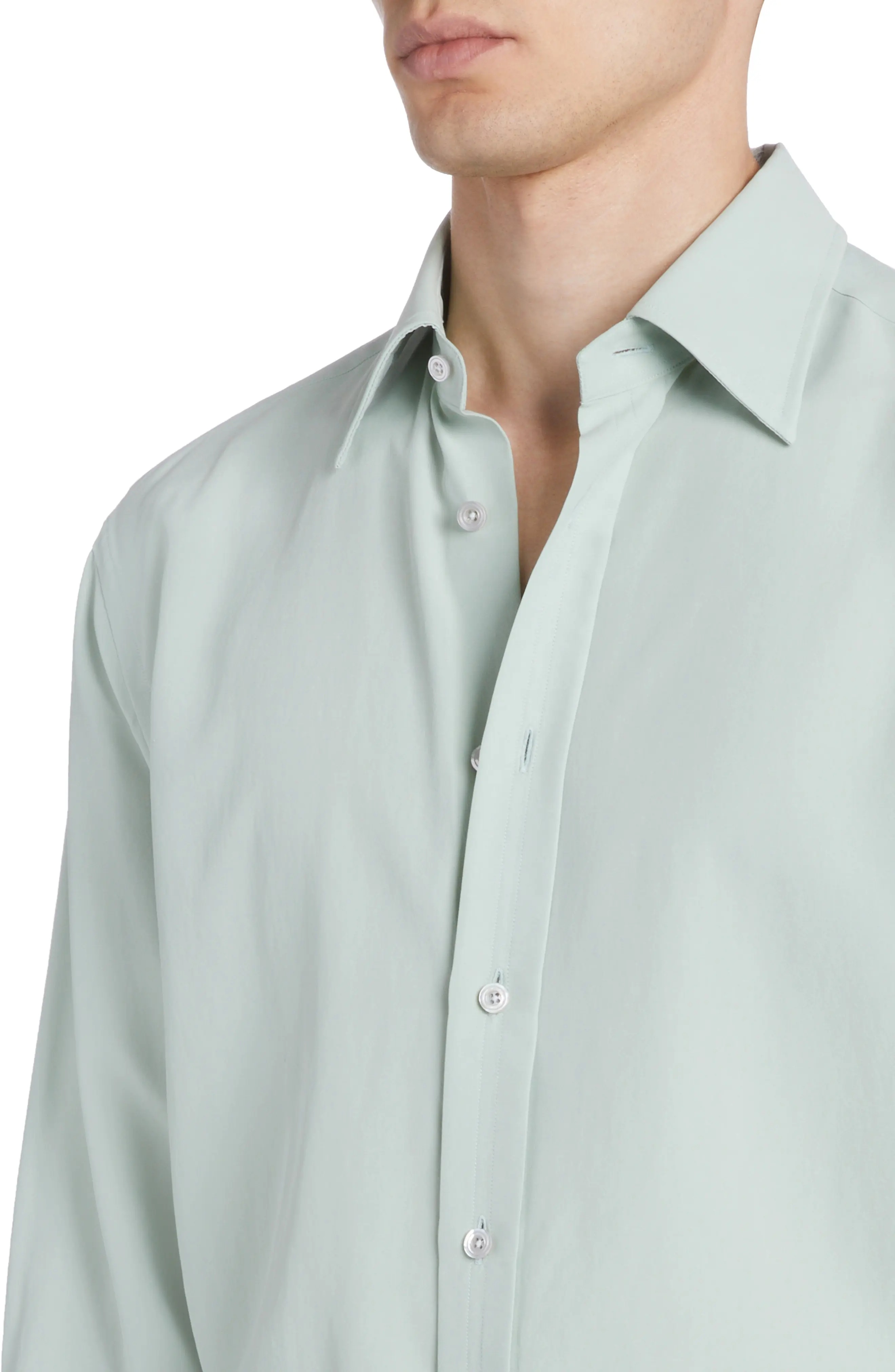 Slim Fit Silk Poplin Button-Up Shirt - 5