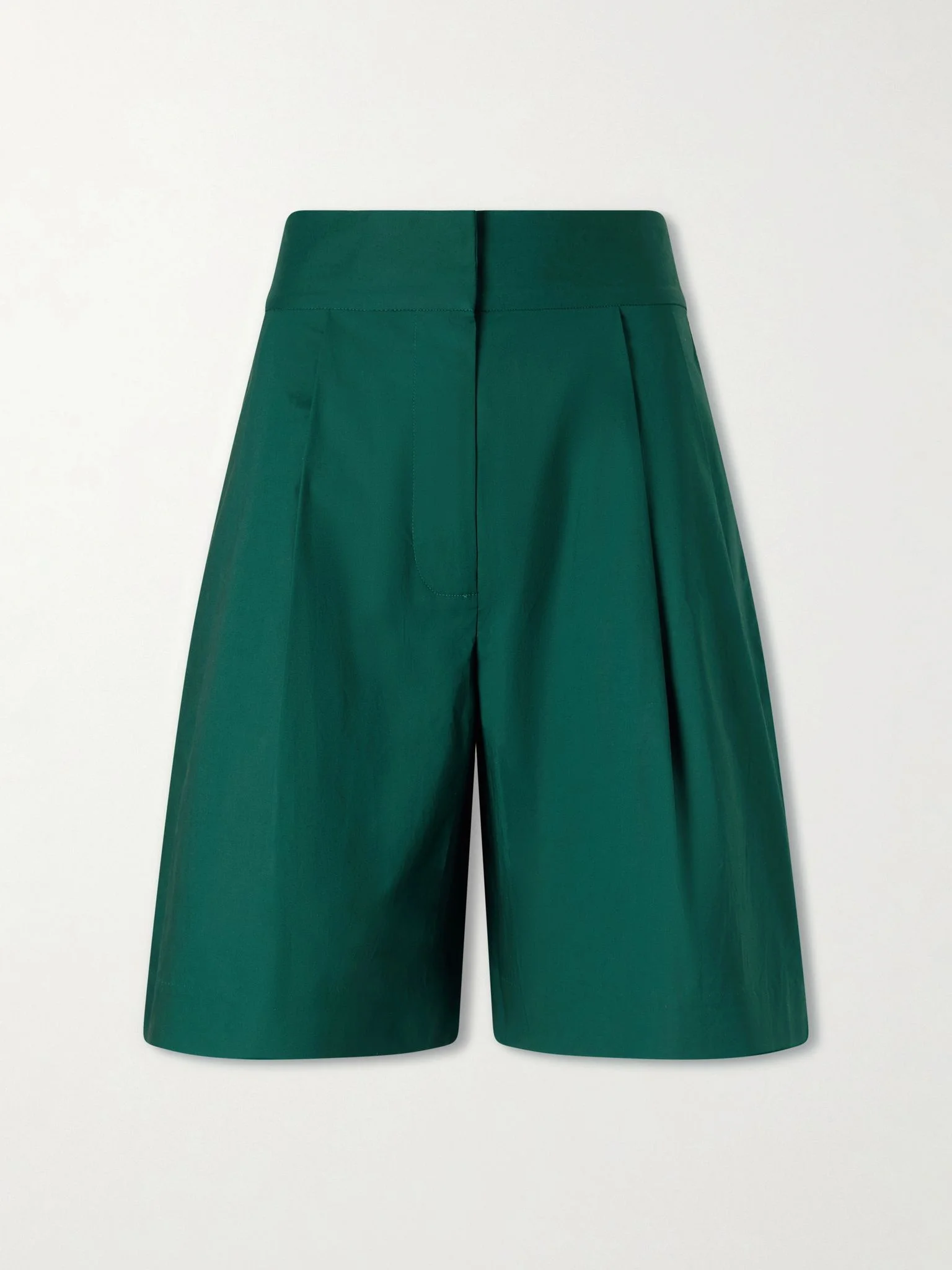 Clio pleated cotton-blend poplin shorts Green - 1