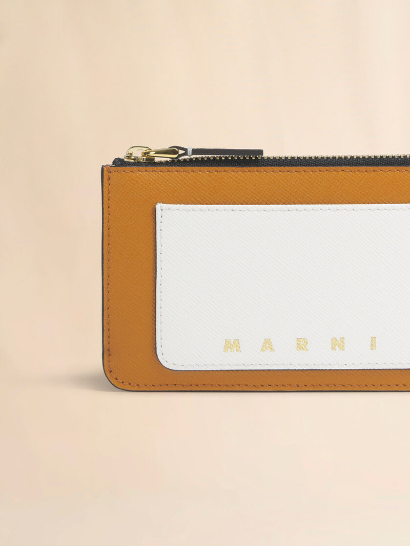 Marni BROWN WHITE AND MUSTARD LEATHER ZIP CARDHOLDER outlook