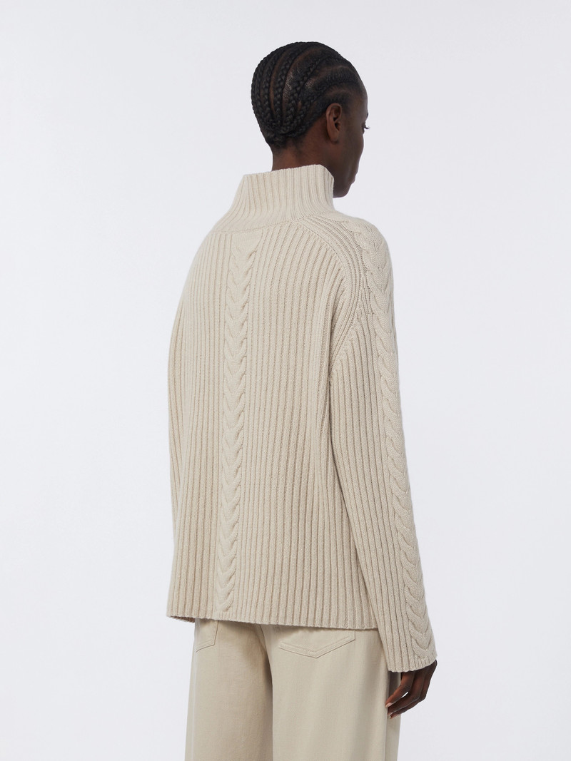 MIELE Cable-knit wool and cashmere polo-neck sweater - WHITE 4