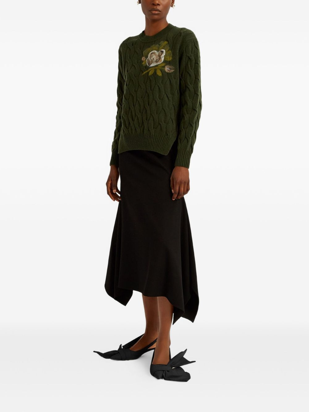 cable-knit floral-embroidered sweater - 2