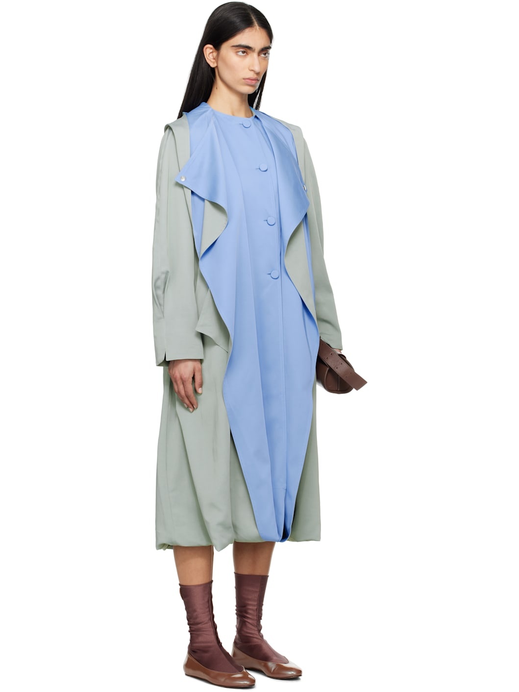 Green & Blue Ageto Hooded Trench Coat - 2