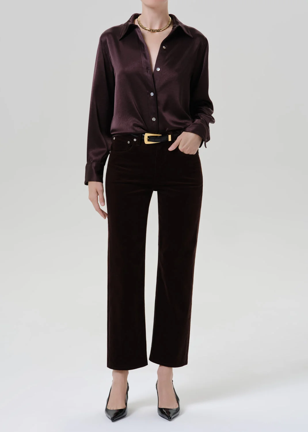 Tullah Japanese Hammered Satin Shirt In Espresso - 1