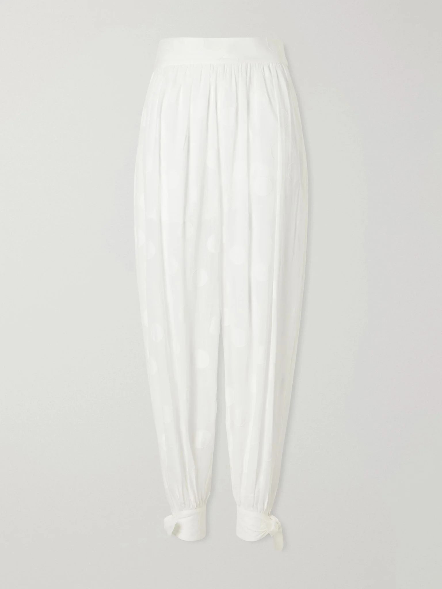 Solstice knotted polka-dot cotton-poplin balloon pants Ivory - 1