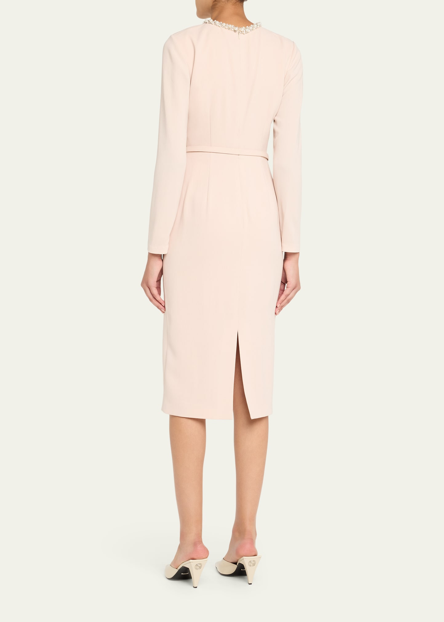 Beaded Twist Long-Sleeve Light Cady Midi Dress - 3